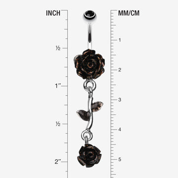 Detail View 1 of Shimmering Rose Vine Belly Ring-Black